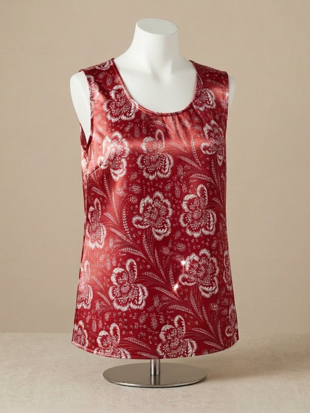 Silk Floral Paisley Chic Romantic Elegant Top Red Cream 16